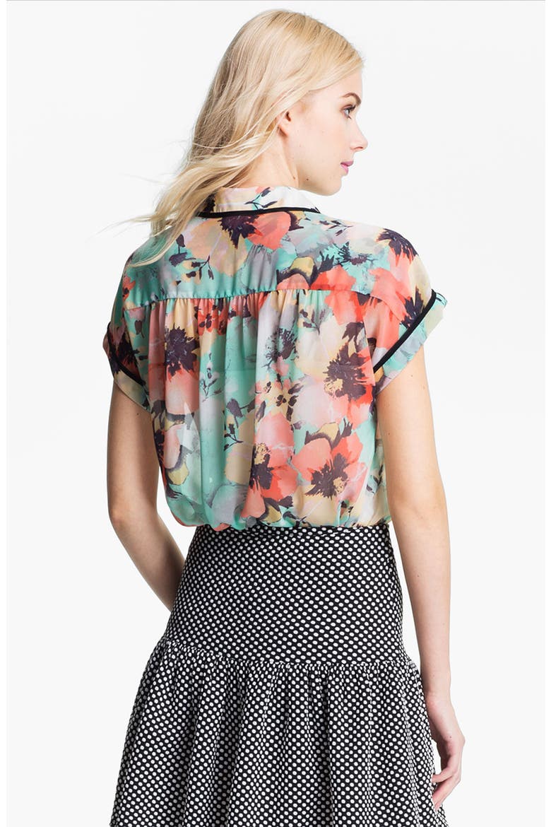 Floral Print Collar Top, Alternate, color, ORANGE MULTI FLORAL