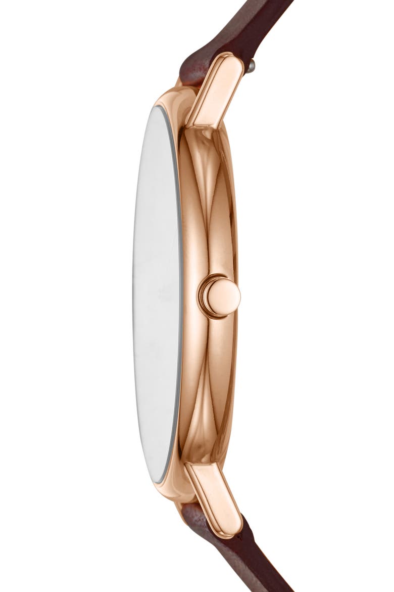 Signatur Leather Strap Watch, 40mm, Alternate, color, RED/ WHITE/ ROSE GOLD