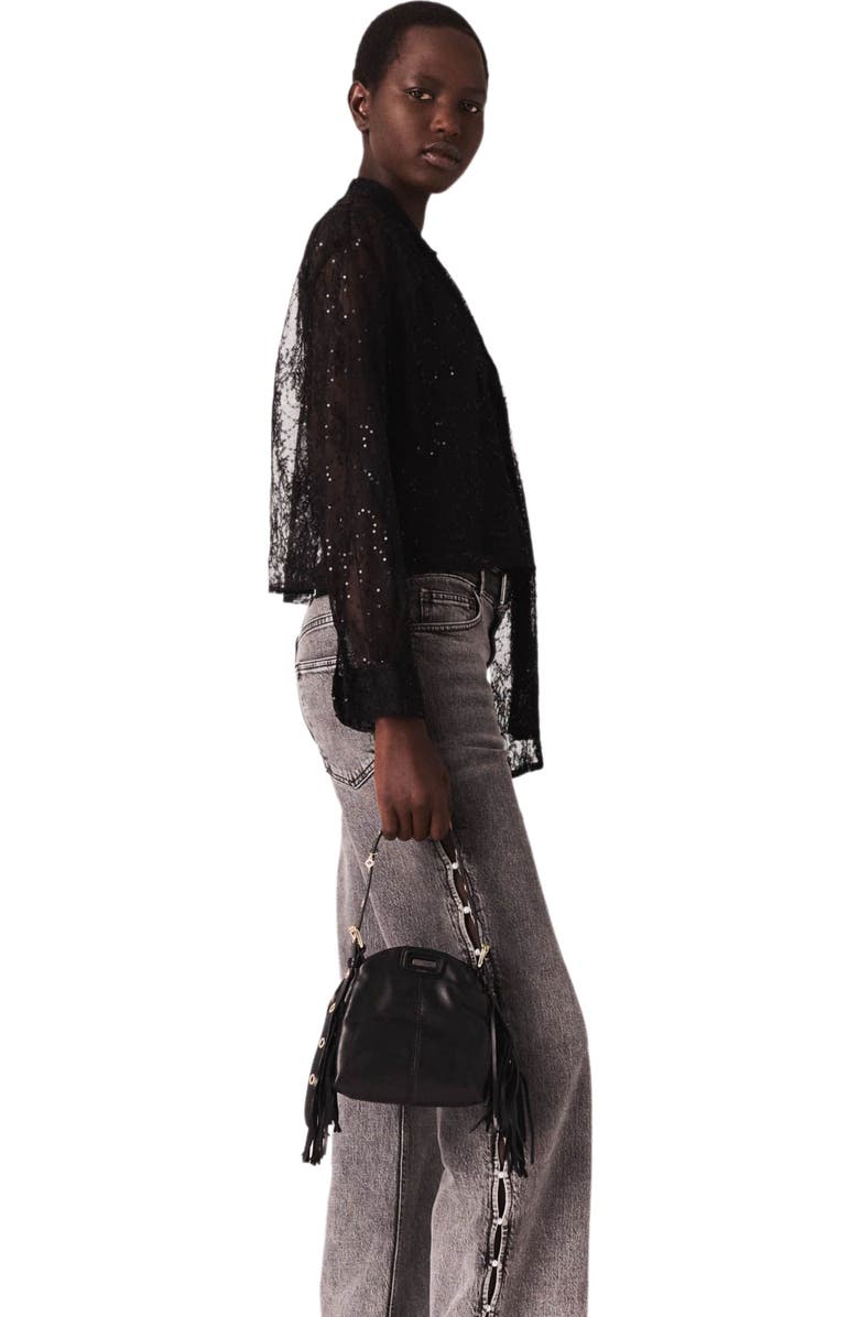 maje Lace pussy bow shirt, Alternate, color, Black