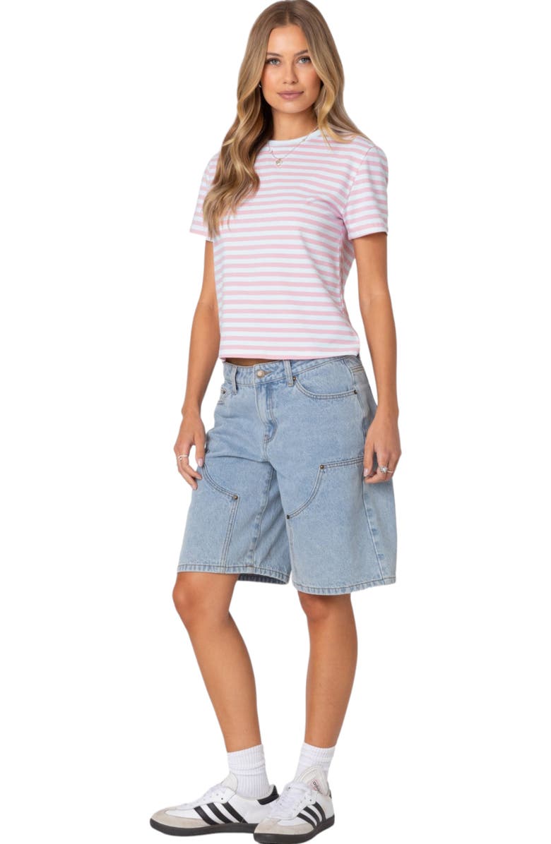 EDIKTED Callahan Stripe Stretch Cotton T-Shirt, Alternate, color, Light-Pink