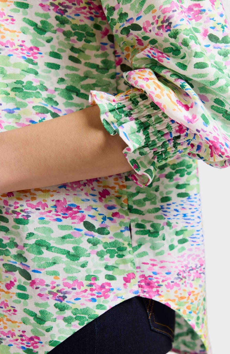 Foxcroft Olivia Floral Smocked Cuff Linen Blend Button-Up Shirt, Alternate, color, 