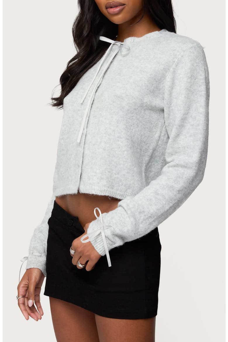 Vickie Ribbon Detail Crop Cardigan, Alternate, color, GRAY-MELANGE