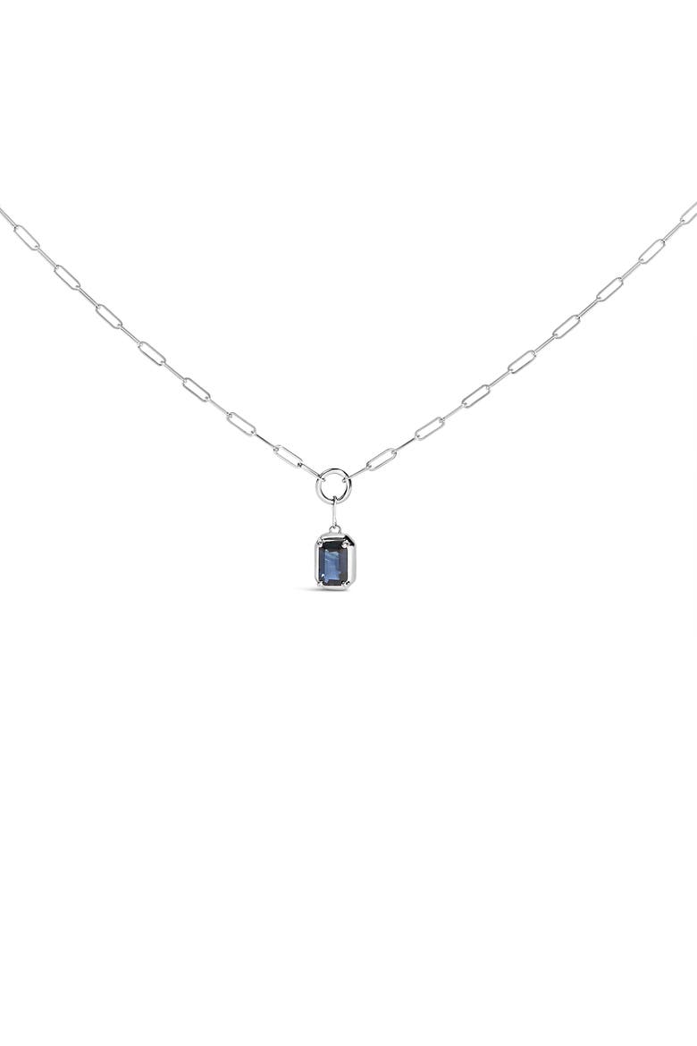 10K White Gold Emerald Cut 6x4 MM Blue Sapphire Solitaire Pendant Necklace, Main, color, White