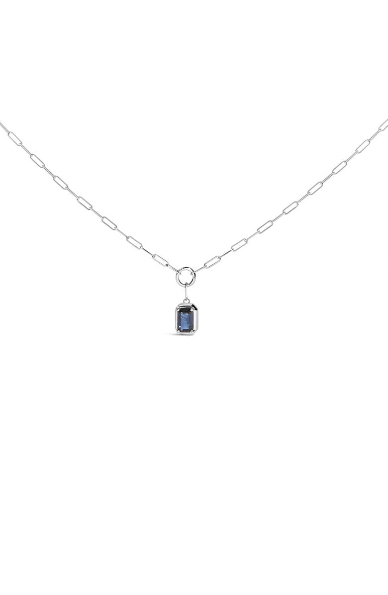 Haus of Brilliance 10K White Gold Emerald Cut 6x4 MM Blue Sapphire Solitaire Pendant Necklace, Main, color, White