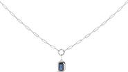 Haus of Brilliance 10K White Gold Emerald Cut 6x4 MM Blue Sapphire Solitaire Pendant Necklace