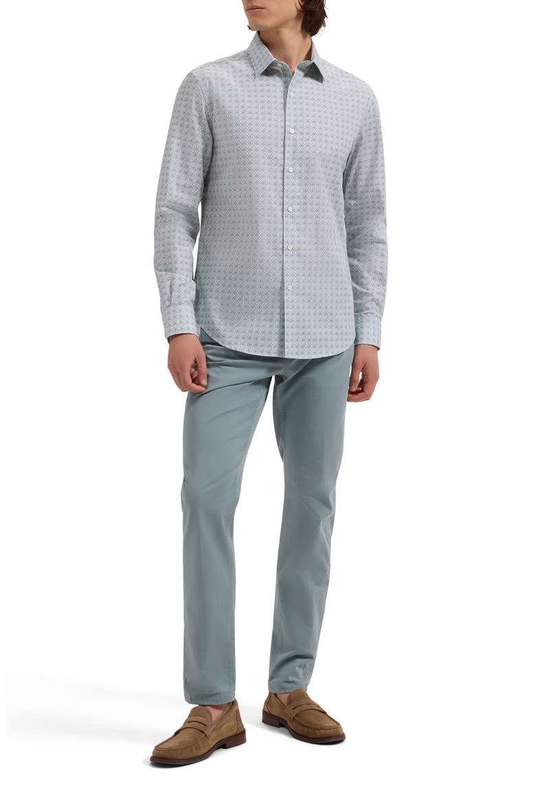 Julian Shaped Fit Quatrefoil Print Stretch Cotton Button-Up Shirt, Alternate, color, SEAFOAM