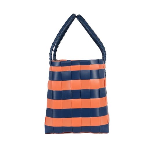 Handed By Paris Brights Recycled Tote Bag In Dark Blue/coral Orange