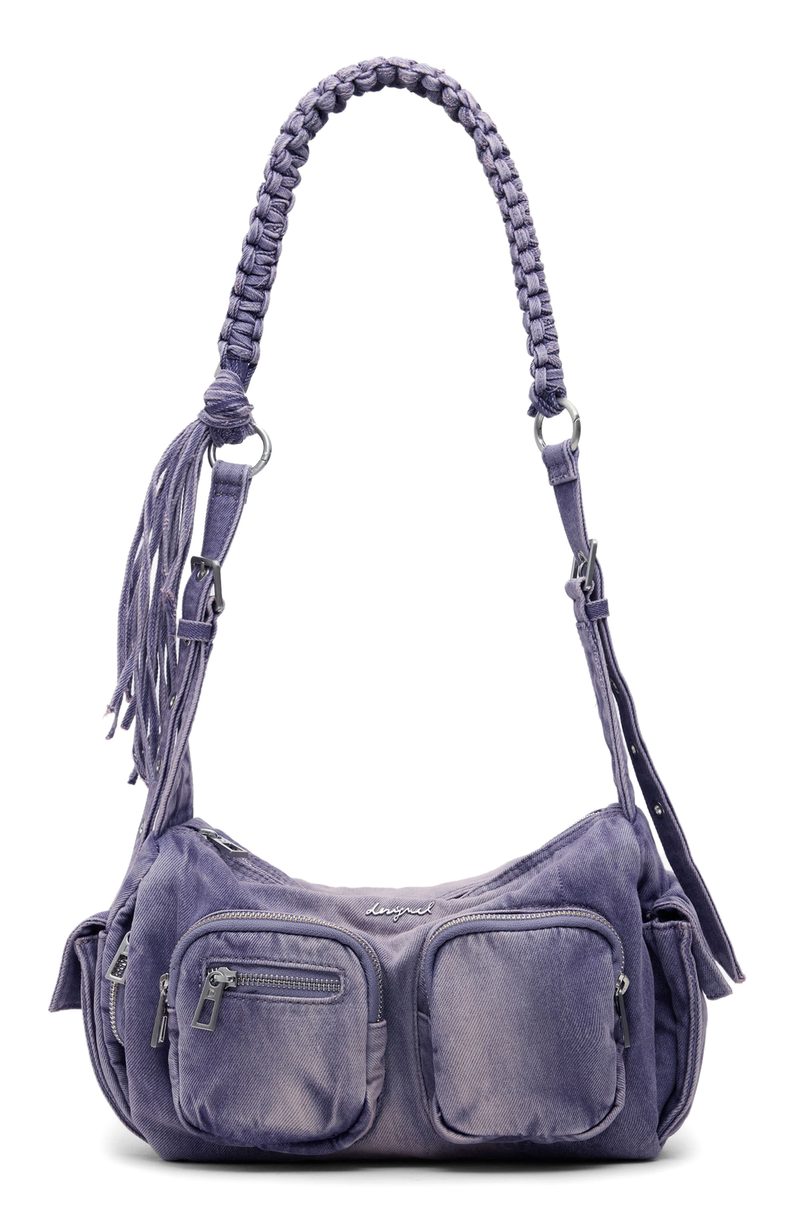 Desigual Denim Shoulder Bag, Main, color, Purple