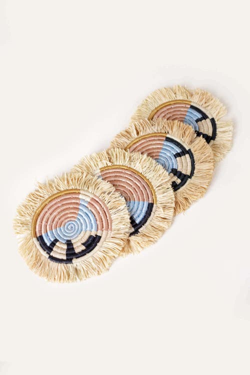 Indego Africa Abstract Form Fringe Set Of 4 Coasters In Multicolor
