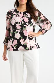 KASPER Shirred Blouson Sleeve Top