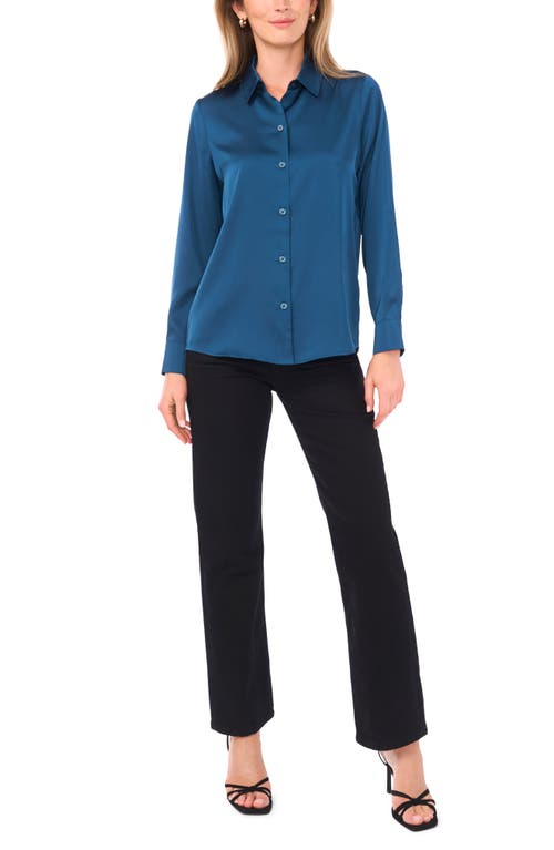 Vince Camuto Satin Long Sleeve Button-up Shirt In Blue