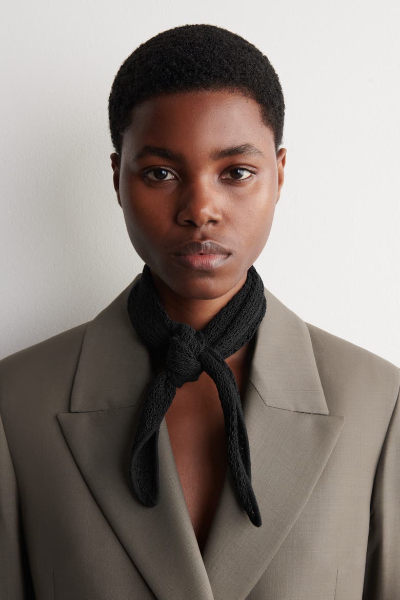 Open-Knit Triangle Scarf, Alternate, color, BLACK