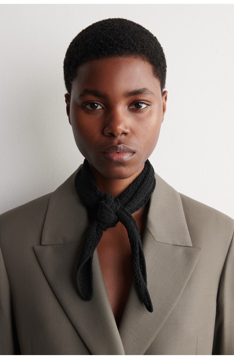 COS Open-Knit Triangle Scarf, Alternate, color, Black