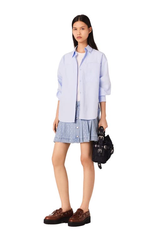 Maje Rhinestone Pleated Denim Skirt In Blue