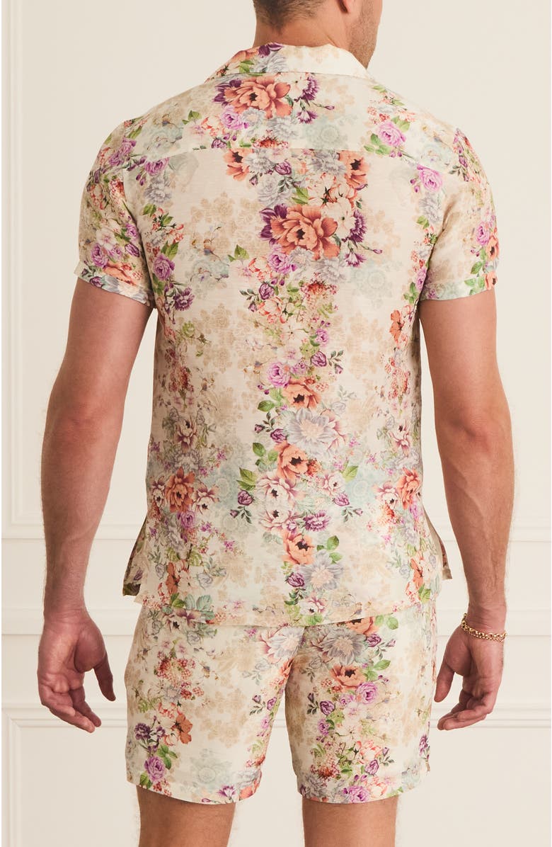 Aqua Blu Cascade Collar Jean Short Sleeve Shirt, Alternate, color, White Floral Print