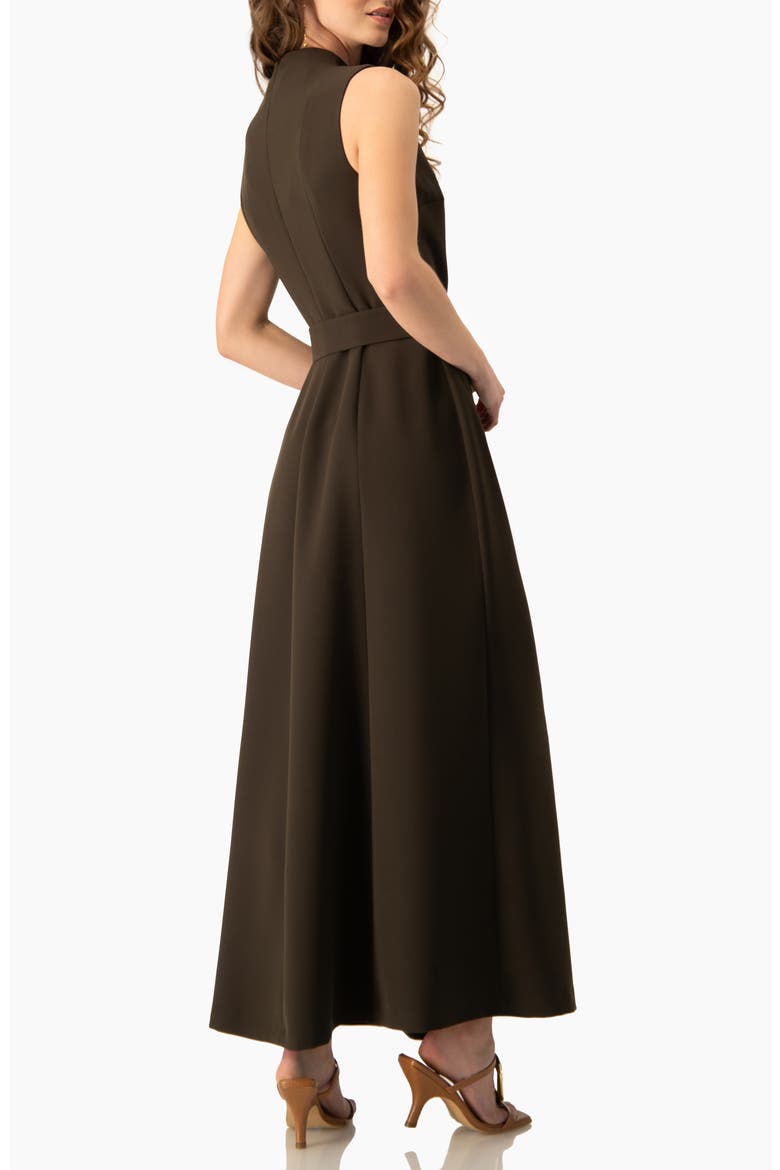 Sleeveless Belted A-Line Maxi Dress with Ring Buckle, Alternate, color, Olive Green