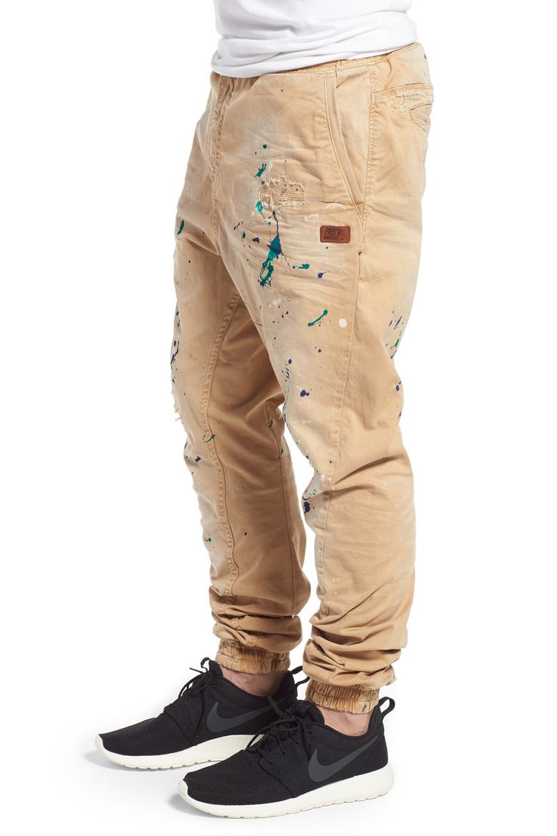 'Damiana' Splatter Paint Stretch Woven Jogger Pants, Alternate, color, KHAKI