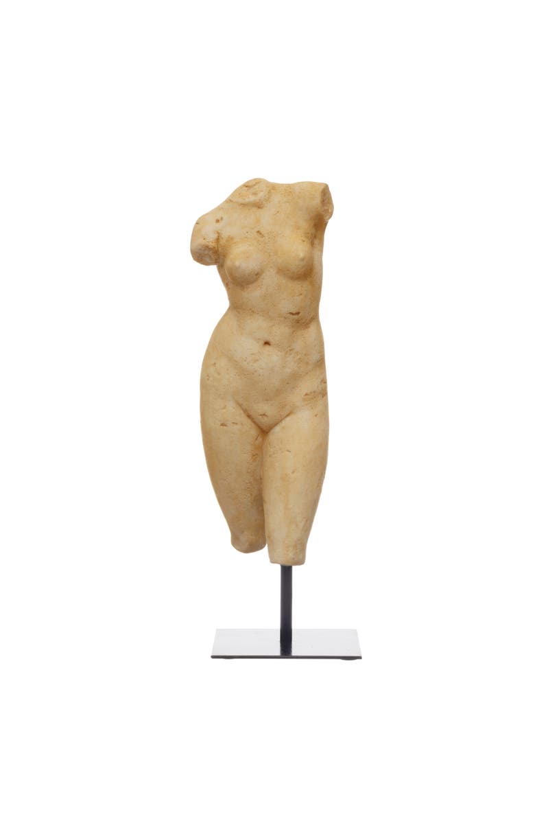 Storied Home Resin Female Body Figure on Metal Stand, Plaster Finish, Main, color, Brown