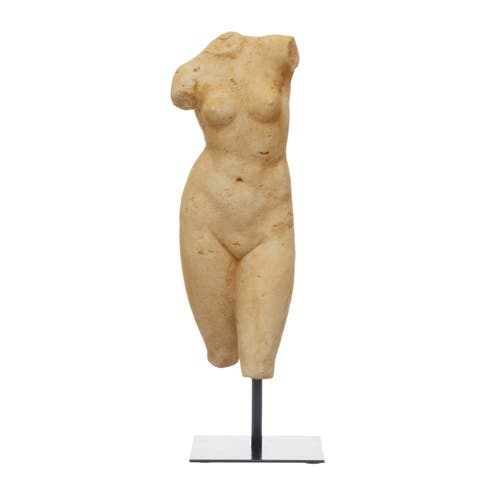 Resin Female Body Figure on Metal Stand, Plaster Finish