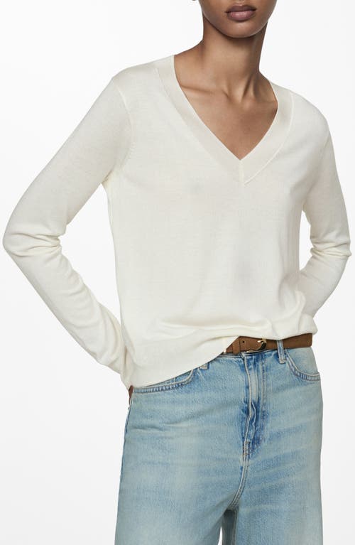 MANGO Fine Gauge V-Neck Sweater in Ecru 