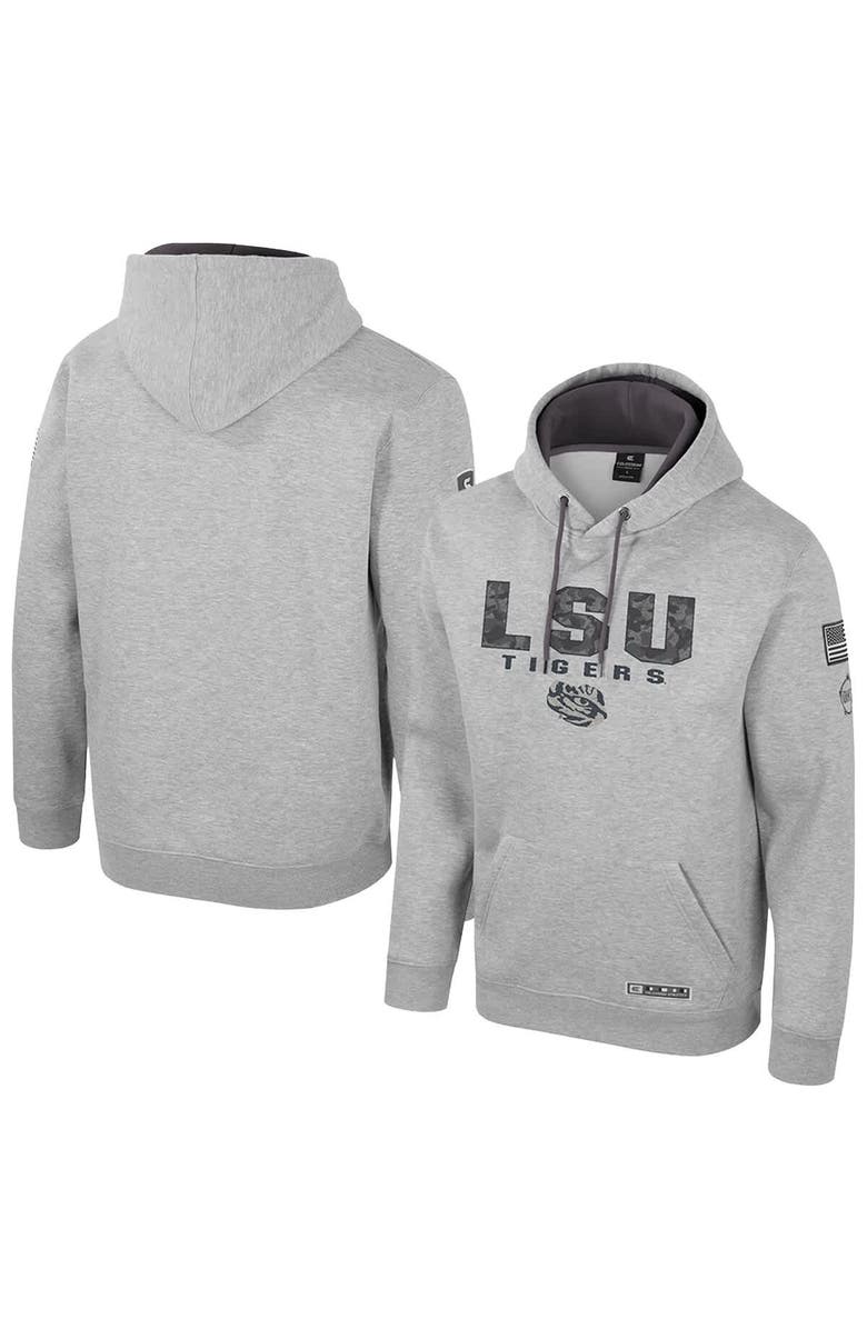 COLOSSEUM Men's Colosseum Heather Gray LSU Tigers Oorah OHT Military Appreciation Pullover Hoodie, Main, color, Heather Gray