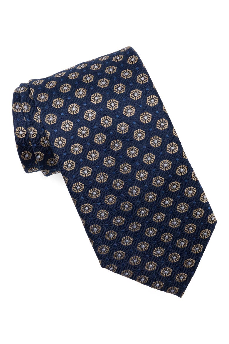 Medallion Silk Tie, Main, color, NAVY