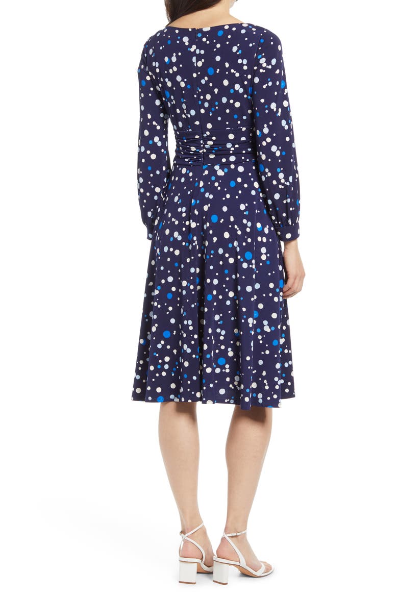 Ruched Long Sleeve Dress, Alternate, color, NAVY IVORY