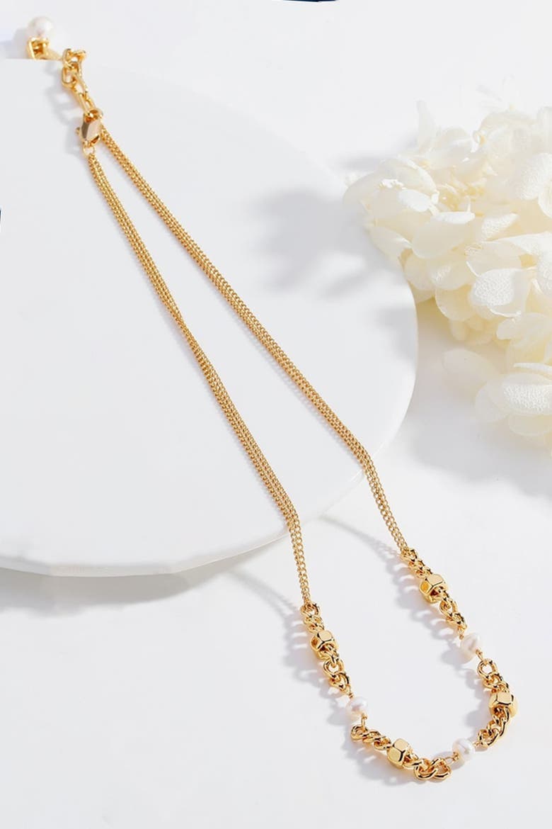 Double Stranded Necklace With Freshwater Pearls, Alternate, color, Gold