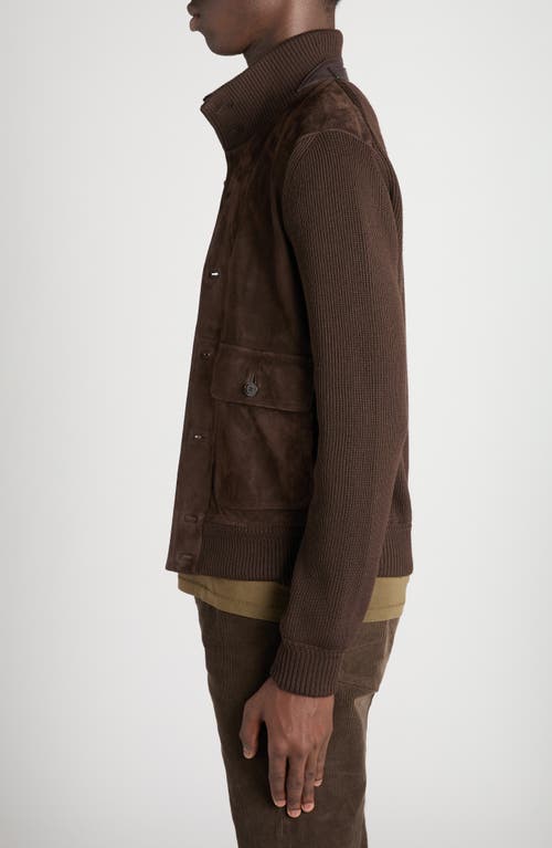 Tom Ford Mens Deep Brown Funnel-neck Ribbed-sleeve Suede And Wool Jacket In Brown