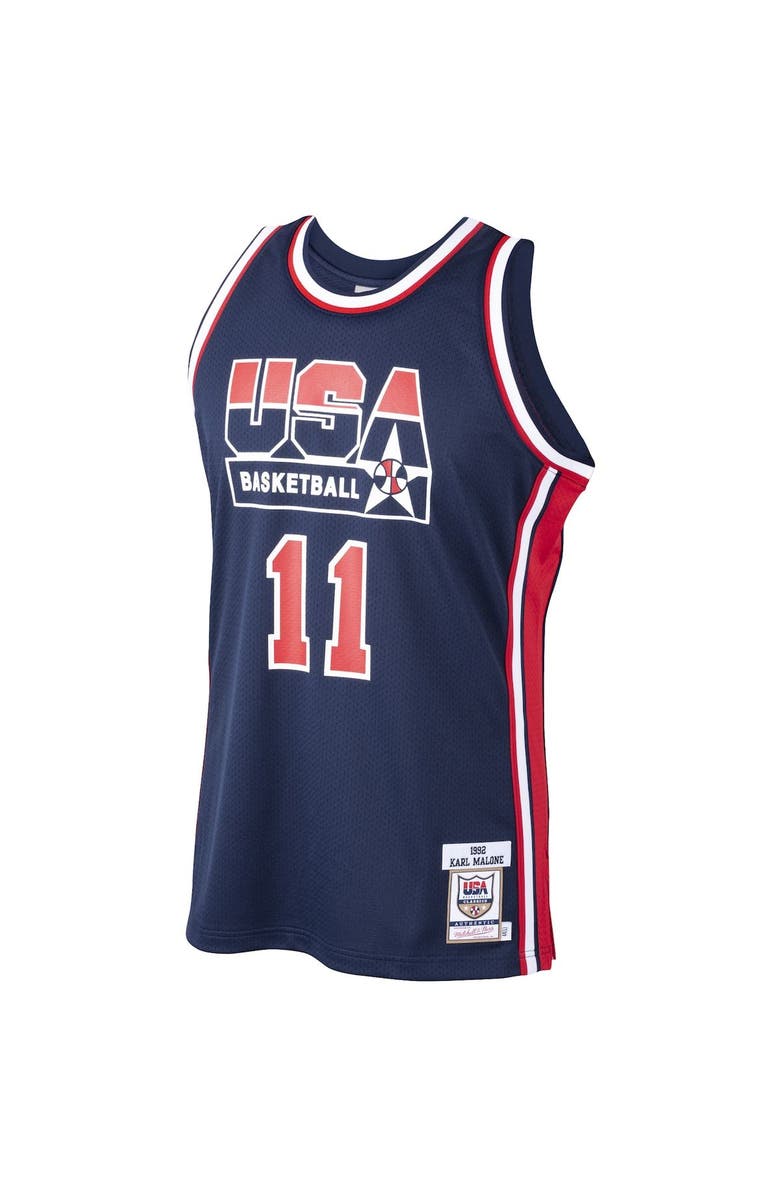 Mitchell & Ness Men's Mitchell & Ness Karl Malone Navy USA Basketball Home 1992 Dream Team Authentic Jersey, Alternate, color, 