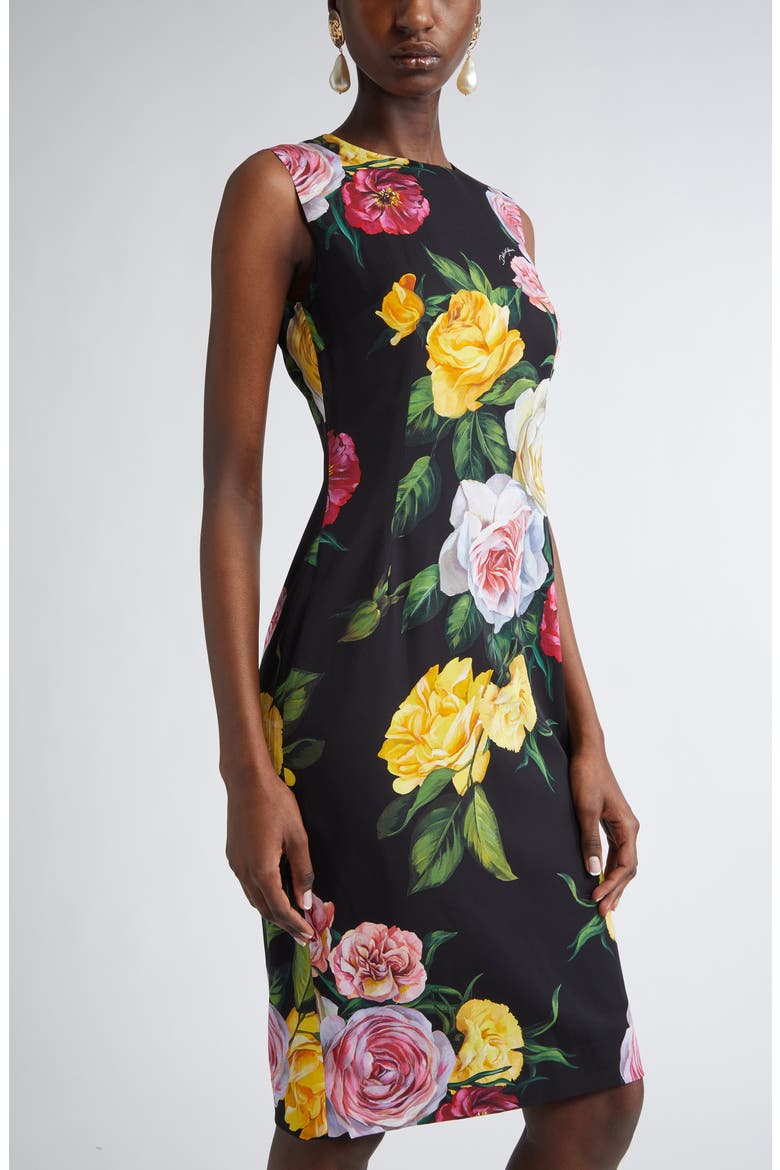 Peony & Rose Floral Charmeuse Sheath Dress, Alternate, color, HN5IY PEONIE/ ROSE F.NERO