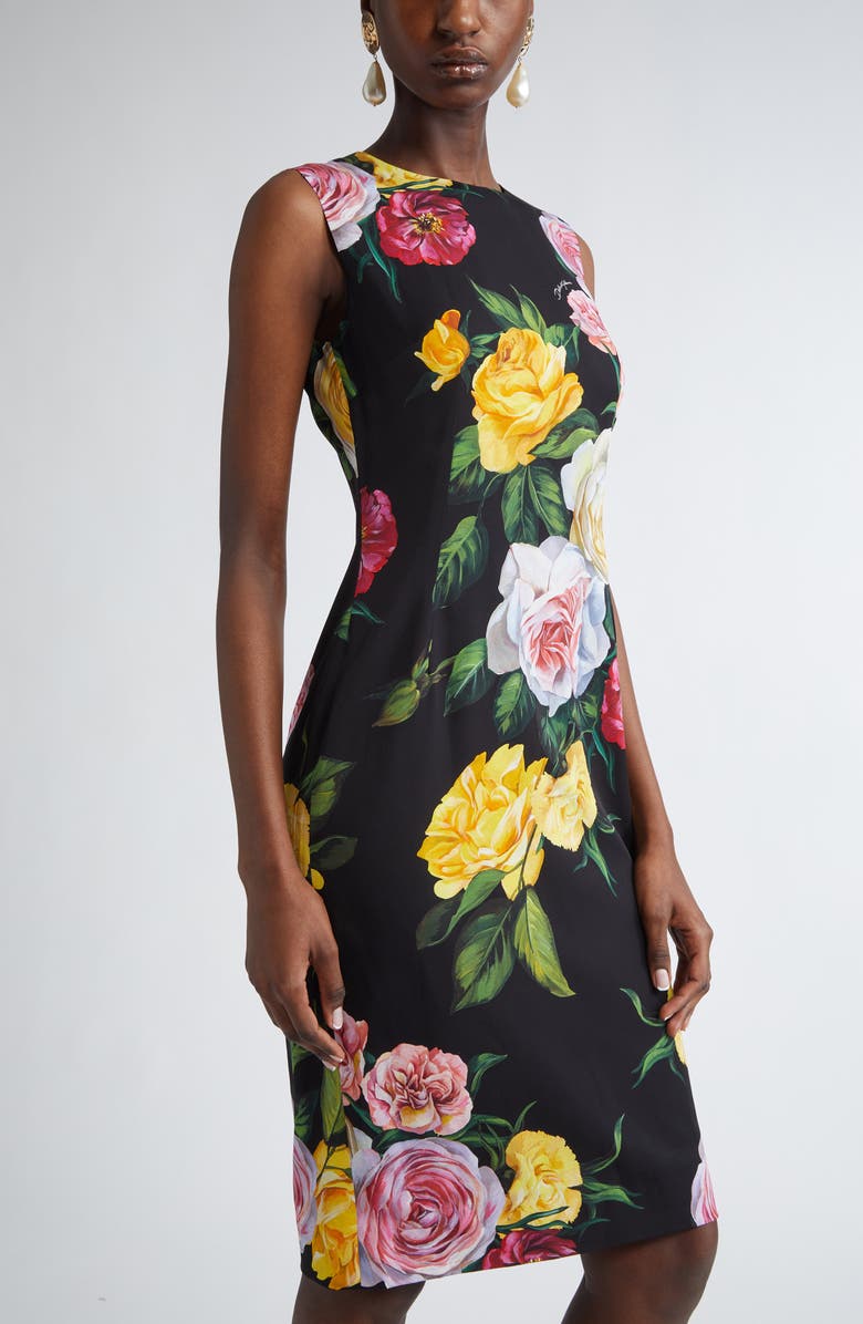 Dolce&Gabbana Peony & Rose Floral Charmeuse Sheath Dress, Alternate, color, Hn5iy Peonie/ Rose F.nero
