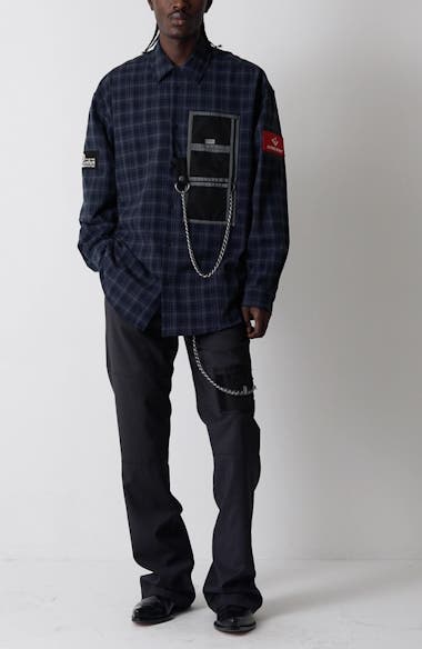 Martine Rose Wallet Chain Plaid Flannel Button-Up Shirt | Nordstrom