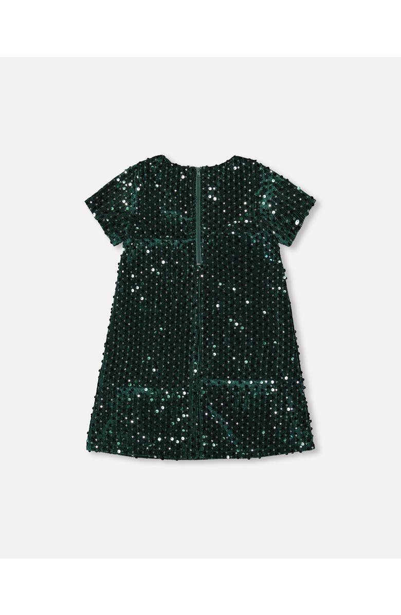 Deux par Deux Velvet Short Sleeve Dress, Alternate, color, Forest Green