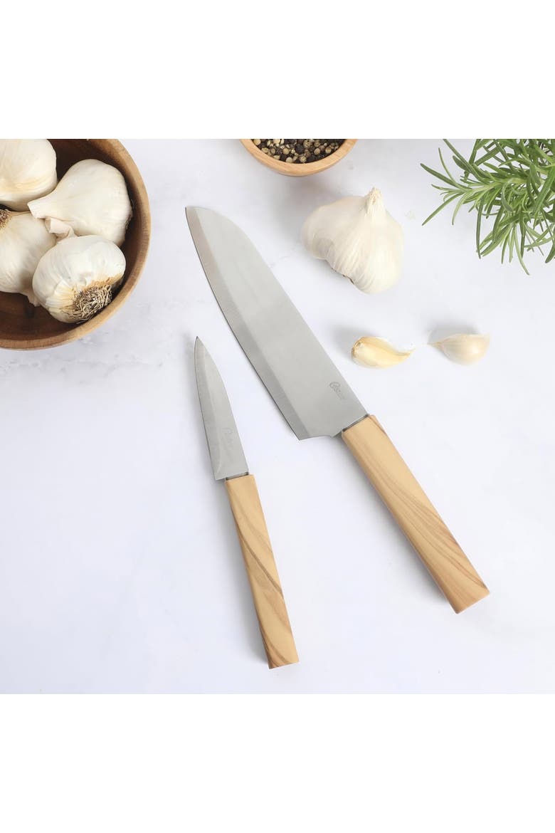 3 Piece Stainless Steel Cutlery Set Faux Wood Handles, Alternate, color, Brown