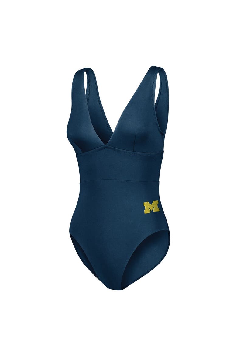 Women's Tommy Bahama Navy Michigan Wolverines Palm Modern V-Neck One-Piece Swimsuit, Alternate, color, Navy