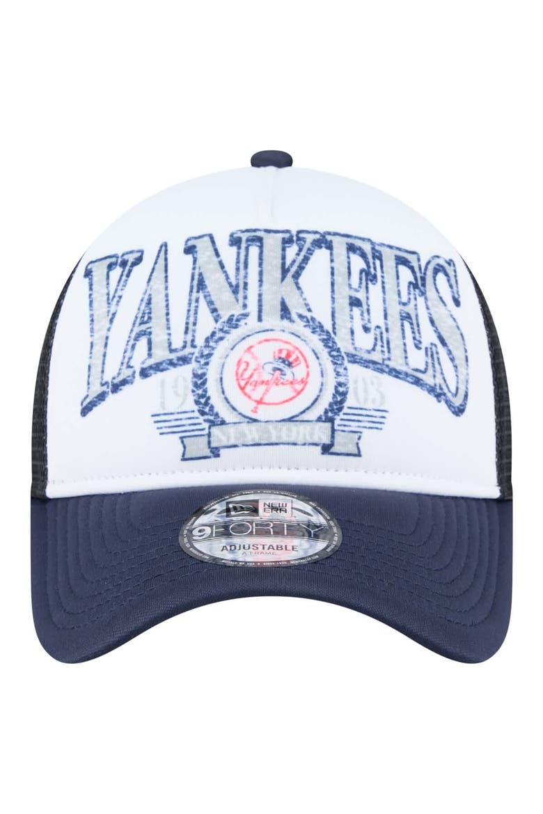 Men's New Era  Navy New York Yankees Distressed 9FORTY A-Frame Adjustable Trucker Hat, Alternate, color, Navy