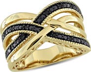 DELMAR Black Diamond Crisscross Ring
