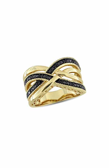 DELMAR Black Diamond Crisscross Ring