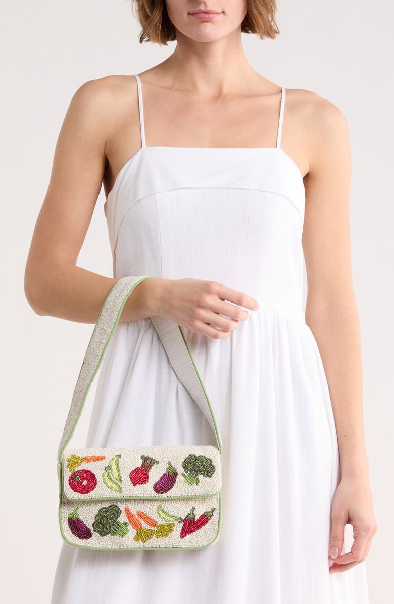 Collection XIIX Mixed Veggies Beaded Baguette Shoulder Bag, Alternate, color, Ivory Multi