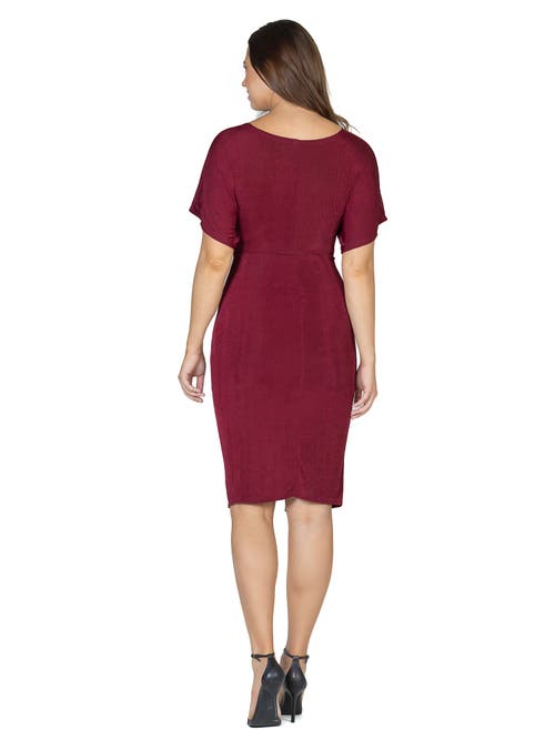 24seven Comfort Apparel Womens Short Sleeve V Neck Twist Front Split Hem Dress In Burgundy
