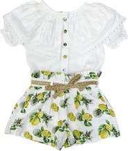 Petite Maison Kids Amalfi Lemon Print Linen Blouse and Shorts Set