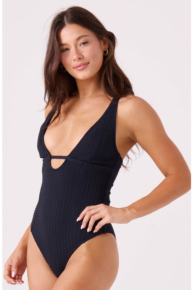 Haleiwa Plunge One-Piece Swimsuit, Alternate, color, ANTHRACITE