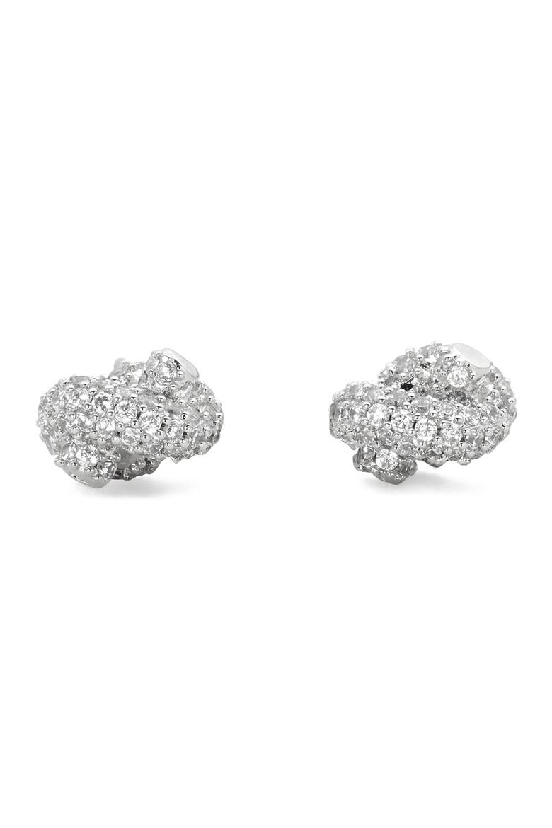 Pavé Knot Stud Earrings, Main, color, CLEAR/ SILVER.