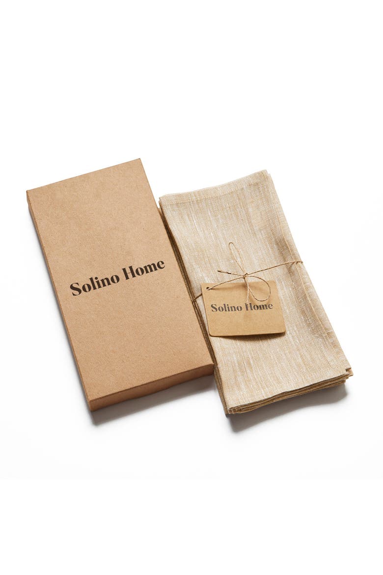 Linen Cocktail Napkins 6 x 6 Inch Set of 12 - Athena, Alternate, color, Champagne Beige