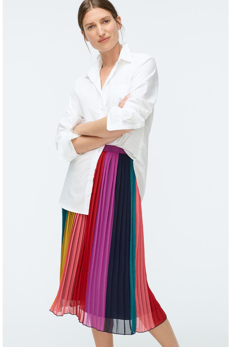 Sunburst Rainbow Colorblock Pleated Midi Skirt, Alternate, color, RAINBOW BLACK