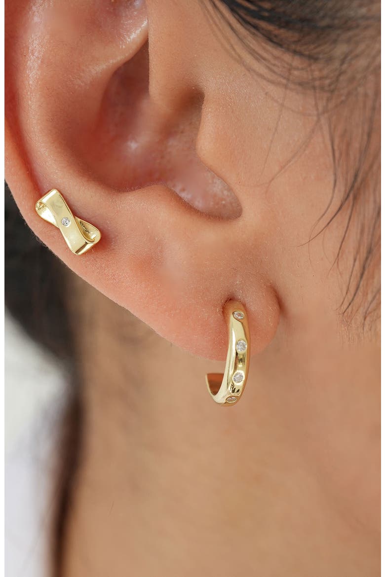 Cubic Zirconia Stud & Hoop Earrings Set, Alternate, color, GOLD