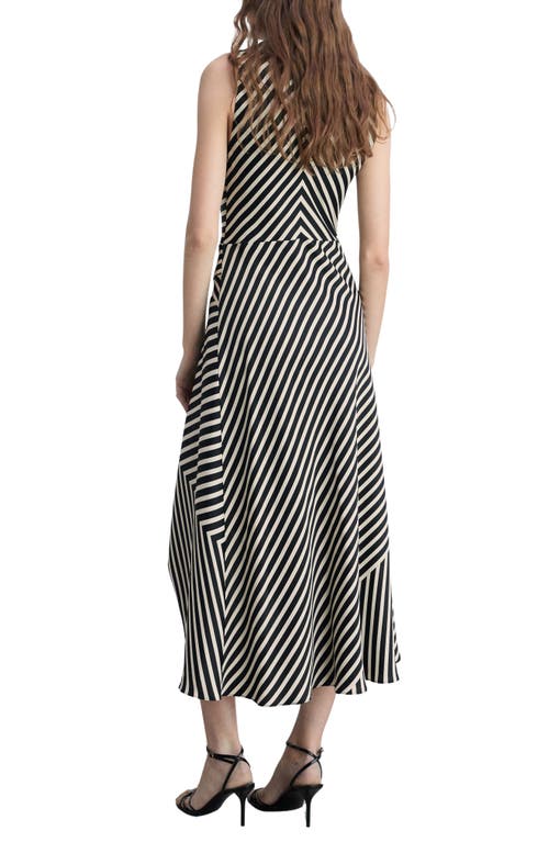 Mango Dunia Stripe Asymmetric Sleeveless Midi Dress In Black