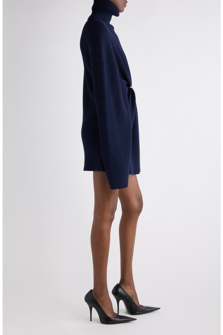 Pinched Long Sleeve Wool Rib Dress, Alternate, color, 4140 NAVY