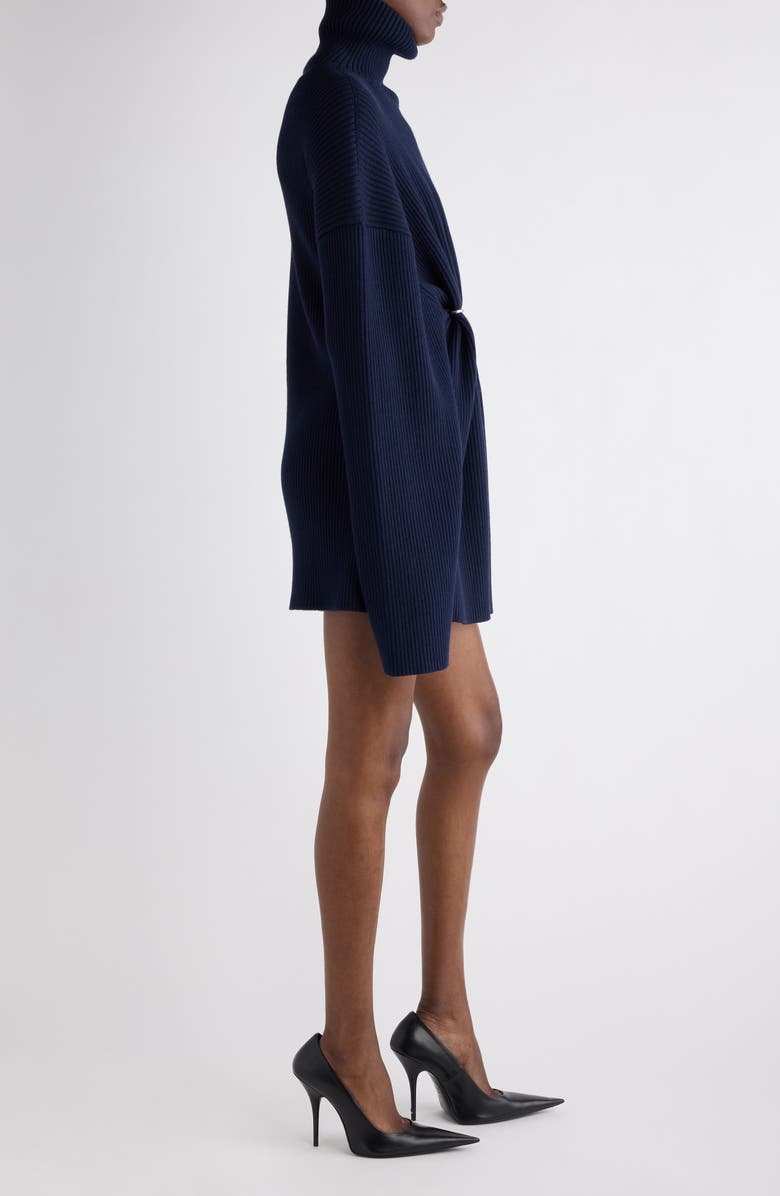 Balenciaga Pinched Long Sleeve Wool Rib Dress, Alternate, color, 4140 Navy